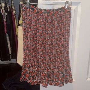 Boden Floral Pleated Midi Skirt - Black, Pink, Green and Red